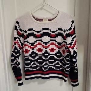 Stylish Geometric Knit Sweater - Navy, Red, White